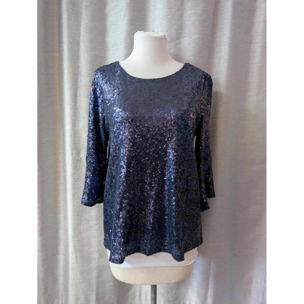 Navy Blue Sequin Open Back Party Top M
